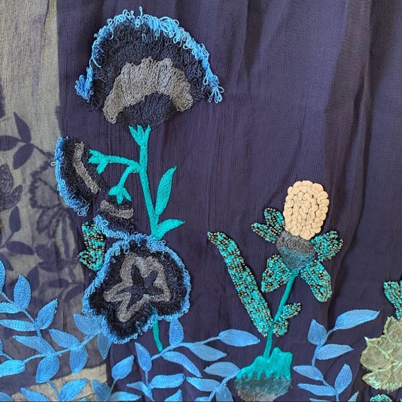 Anthropologie Not So Serious Embroidered Woodvine Swing Dress Size 6 Blue 6410 - Picture 8 of 14